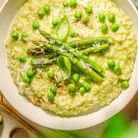 Vollkorn-Risotto mit Spargel und Erbsen - SHEKO