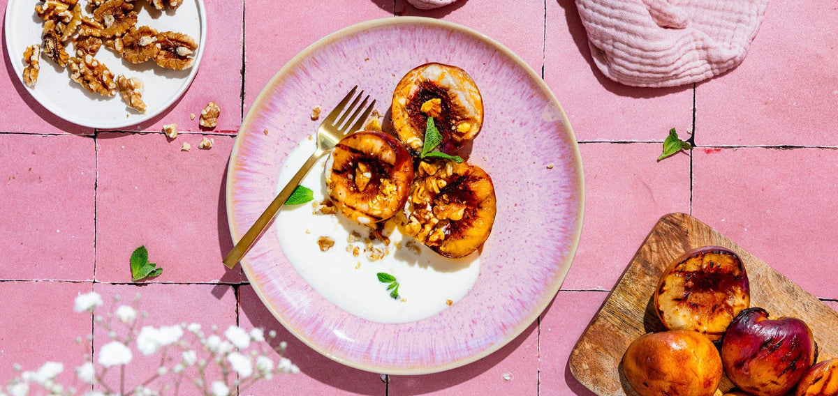 Gegrillte Pfirsiche mit Protein-Dip - SHEKO