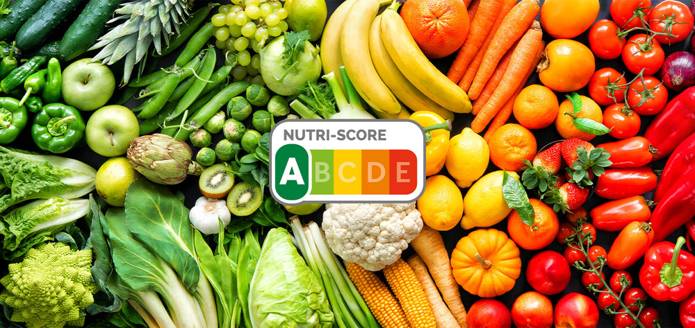 Nutri Score Anzeige vor buntem Gemüse