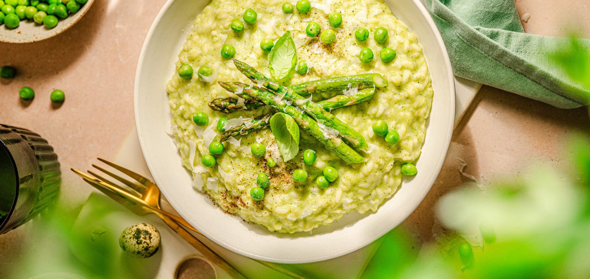 Vollkorn-Risotto mit Spargel und Erbsen - SHEKO