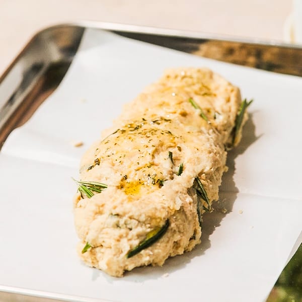 Grilled bread on a baking sheet